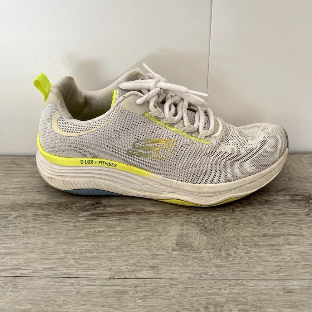 Skechers GO RUN D'Lux Fitness White Yellow Running Shoes Womens 8.5 Athletic
